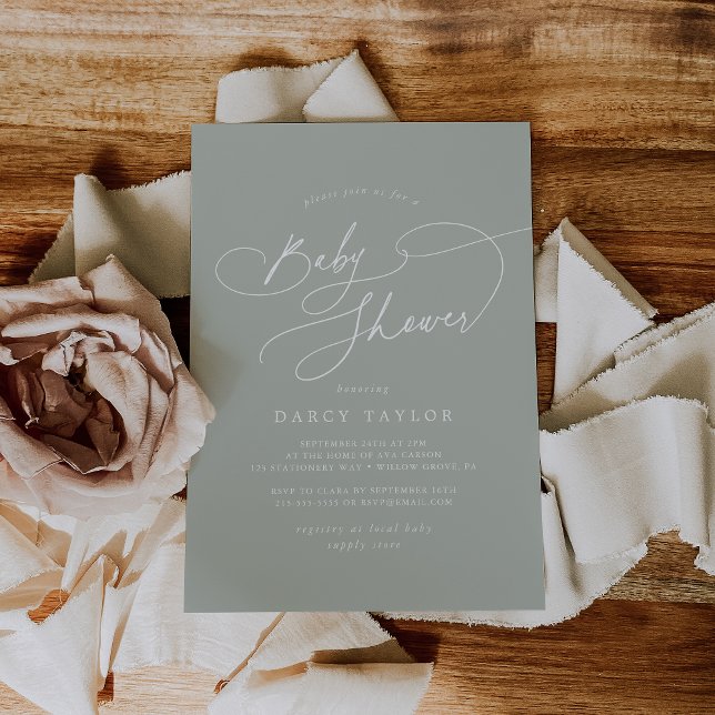 Elegant Charm Sage Green Baby Shower Invitations (Elegant Charm Sage Green Baby Shower Invitations)