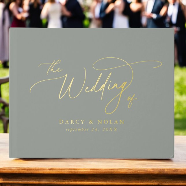 Elegant Charm Sage Green Gold Foil Wedding Foil Guest Book (Elegant Charm Sage Green Gold Foil Wedding Foil Guest Book)