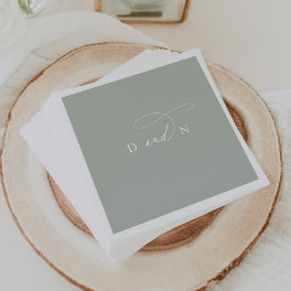 Elegant Charm Sage Green Monogram Wedding Napkins
