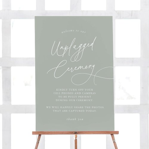 Elegant Charm Sage Green Unplugged Ceremony Sign