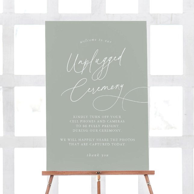 Elegant Charm Sage Green Unplugged Ceremony Sign (Creator Uploaded)