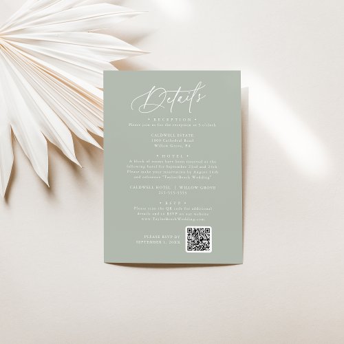 Elegant Charm Sage Green Wedding Details Card