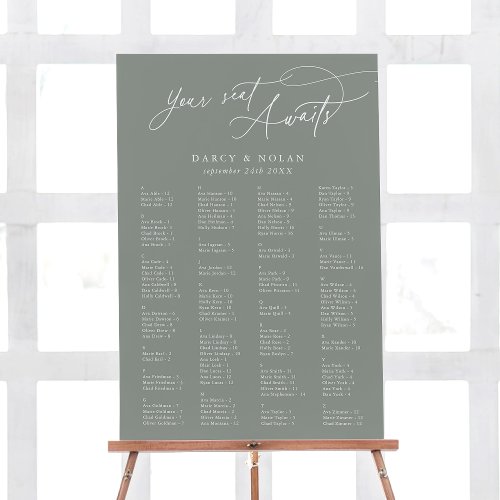 Elegant Charm Sage Wedding Seating Chart Template Foam Board