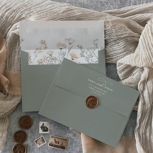 Elegant Charm Sage Wildflower Wedding Envelopes