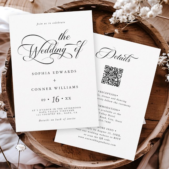 Elegant Charm Script Wedding All in One Invitation (Front & Back)