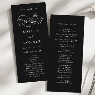 Elegant Charm Script Wedding Ceremony Black Program
