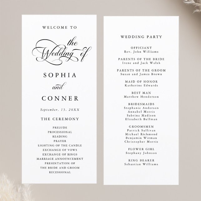 Elegant Charm Script Wedding Ceremony Program (Front & Back)