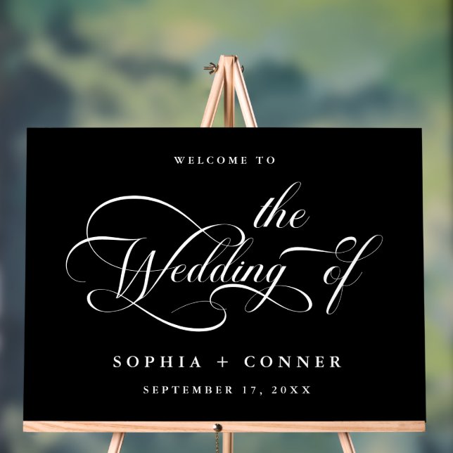 Elegant Charm Script Wedding Welcome Black Acrylic Sign (Neutral)