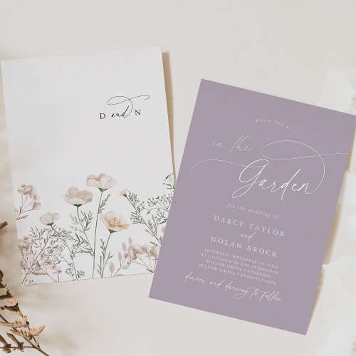 Elegant Charm Silver Foil Purple Garden Wedding Foil Invitation