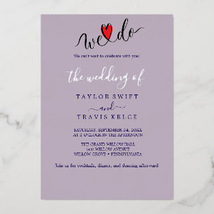 Elegant Charm Silver Foil Purple Garden Wedding Invitation