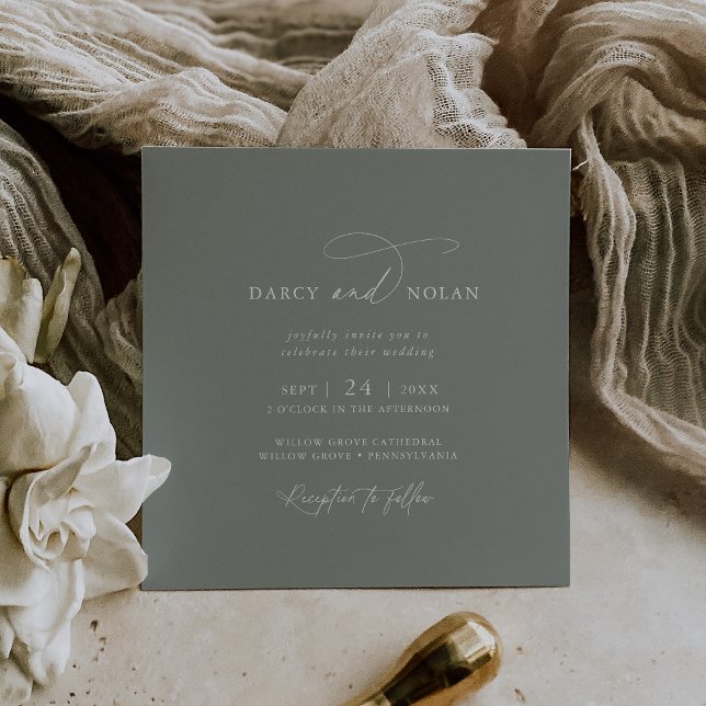Elegant Charm Square Dark Sage Wedding Invitations (Creator Uploaded)