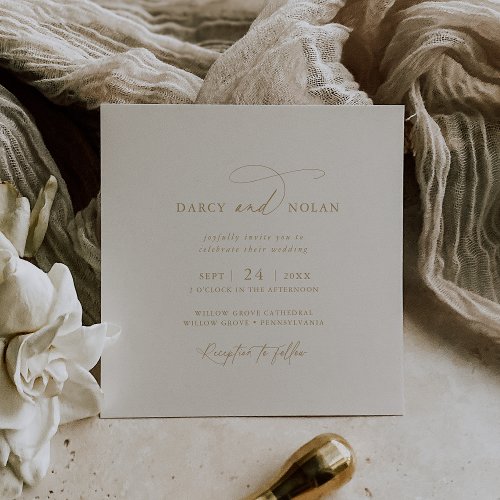 Elegant Charm Square Ivory Wedding Invitations