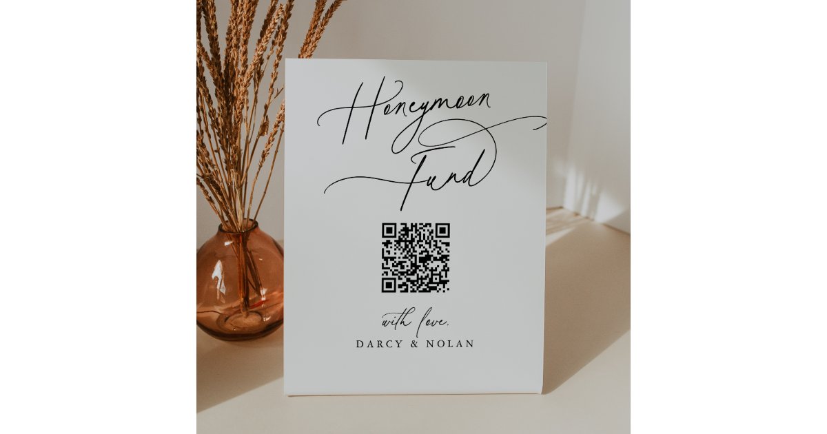Elegant Charm Wedding QR Code Honeymoon Fund Sign