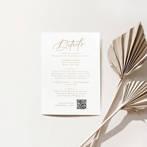 Elegant Charm White and Gold Wedding Details Card