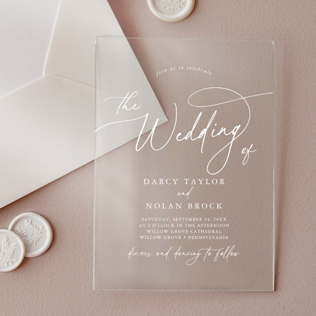 Elegant Charm White Simple Boho Modern Wedding Acrylic Invitations (Elegant Charm White Simple Boho Modern Wedding Acrylic Invitations)