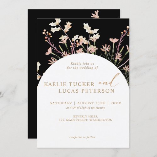 Elegant Charm Wild Flower Arch  Black  Gold  Invitation