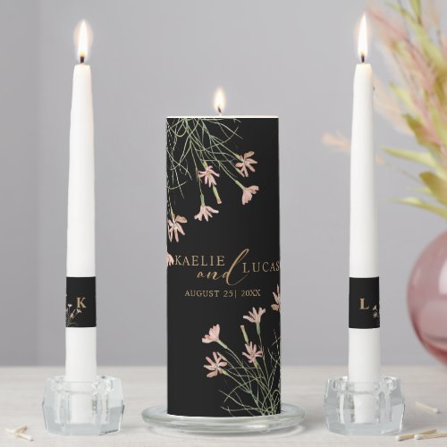Elegant Charm Wild Flower  Black  Gold Unity Candle Set
