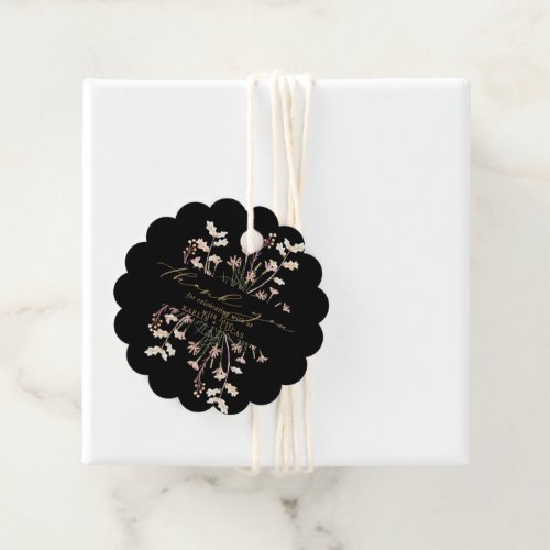 Elegant Charm Wild Flower  Black  Gold Wedding  Favor Tags