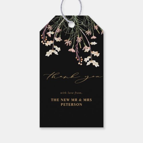 Elegant  Charm Wild Flower  Black  Gold Wedding Gift Tags