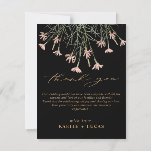 Elegant Charm Wild Flower  Black  Gold Wedding  Thank You Card
