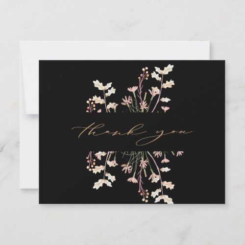 Elegant Charm  Wild Flower  Black  Gold Wedding  Thank You Card