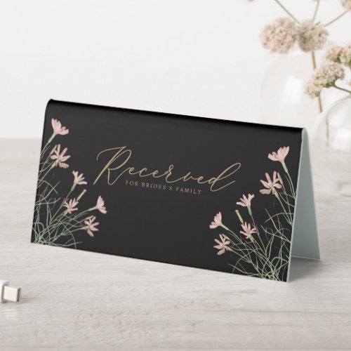 Elegant Charm Wild Flower Black Wedding Seating Table Tent Sign