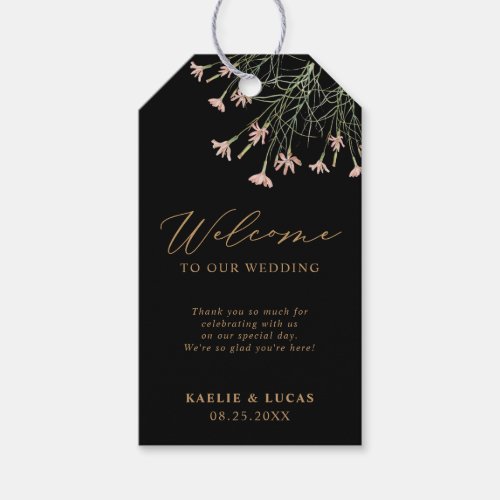 Elegant Charm Wild Flower  Black Wedding Welcome Gift Tags