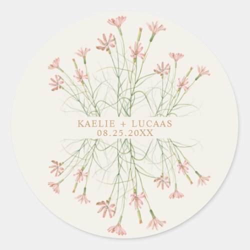 Elegant Charm Wild Flower Wedding  Classic Round Sticker