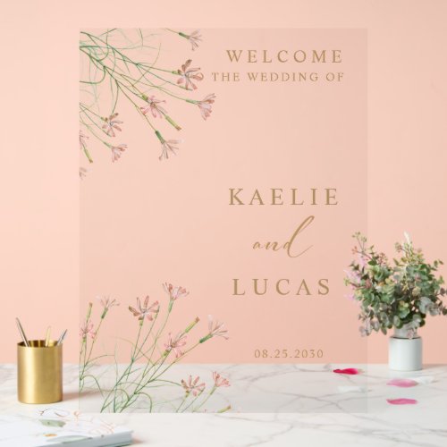 Elegant Charm Wild Flower Wedding Welcome Acrylic Sign