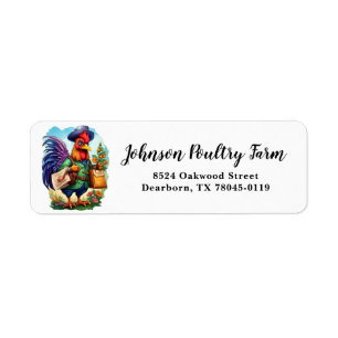 Elegant Charming Cute Rooster Chicken Poultry Farm Label