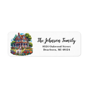 Elegant Charming Farm House And Dog Label