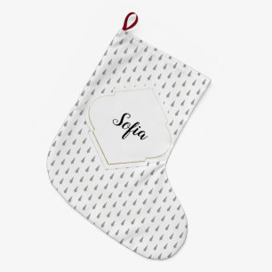 Elegant Charming White Gold Monogram Large Christmas Stocking