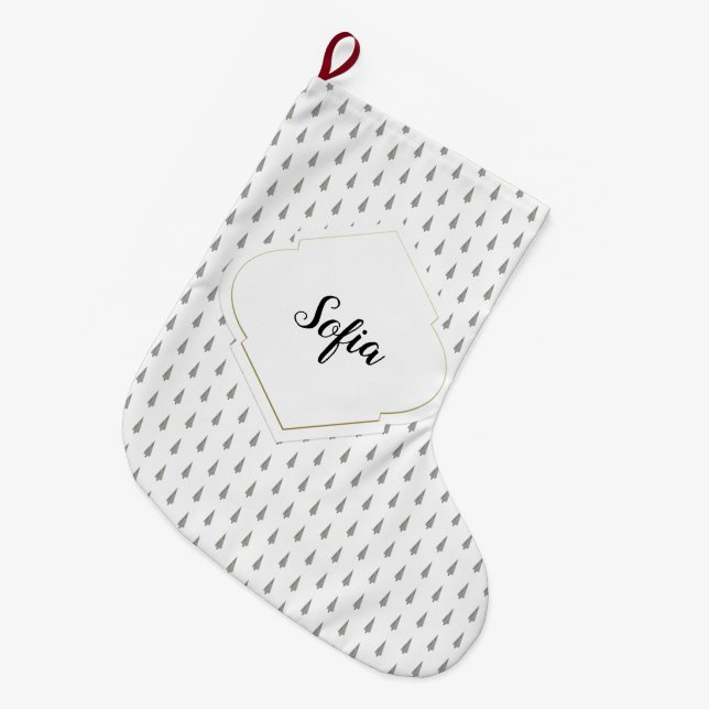 Elegant Charming White Gold Monogram Large Christmas Stocking (Front (Hanging))