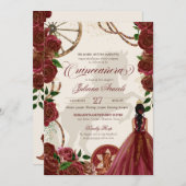 Elegant Charro Burgundy Roses Western Quinceanera  Invitation (Front/Back)