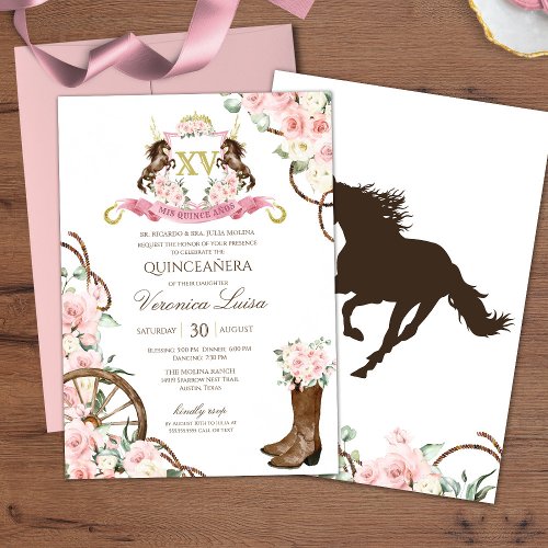Elegant Charro Quinceanera White Pink Floral Invitation
