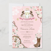 Elegant Charro Quinceanera with Pink Flowers Invitation (Front)