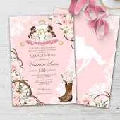 Elegant Charro Quinceanera with Pink Flowers Invitation