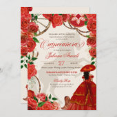 Elegant Charro Red Roses Mariachi Quinceanera Invitation (Front/Back)