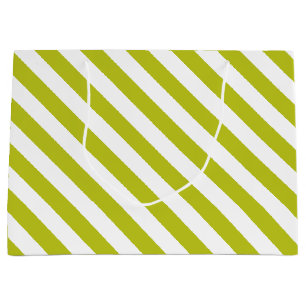 Elegant Chartreuse and White Striped Pattern Large Gift Bag