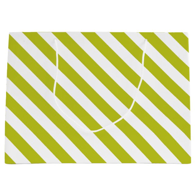 Elegant Chartreuse and White Striped Pattern Large Gift Bag (Front)
