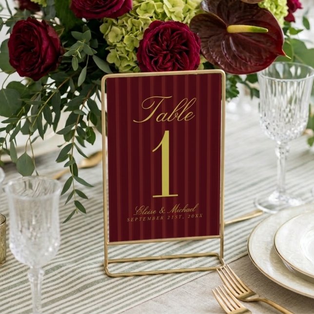 Elegant Chartreuse Burgundy Simple Stripe Wedding Table Number (Elegant Chartreuse Burgundy Simple Stripe Wedding Table Number)