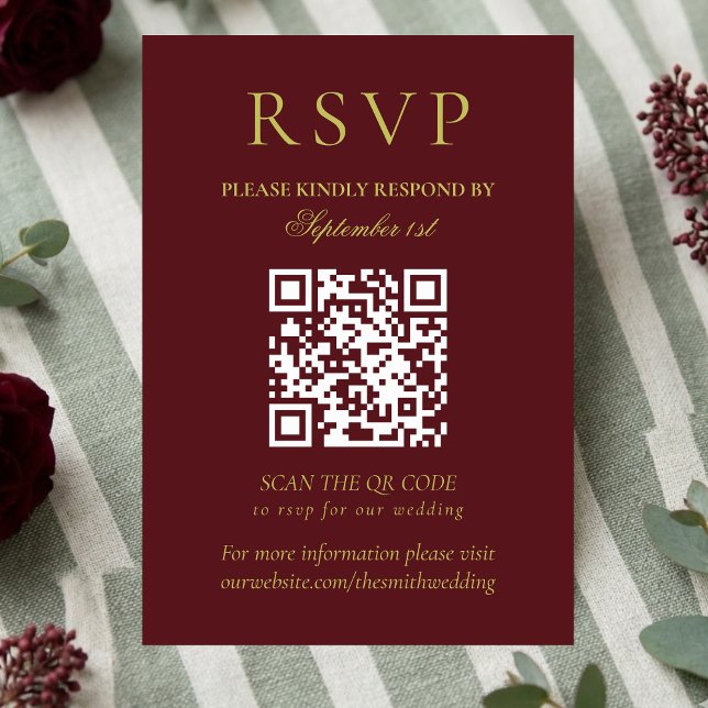 Elegant Chartreuse Burgundy Wedding QR Code RSVP Card (Elegant Chartreuse Burgundy Wedding QR Code RSVP Card)