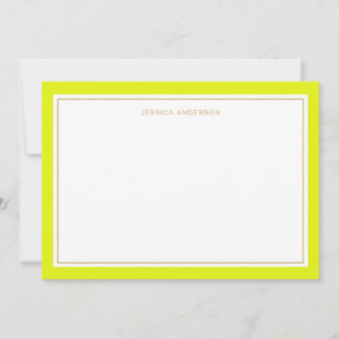 Elegant Chartreuse Gold Border Personalized Note Card