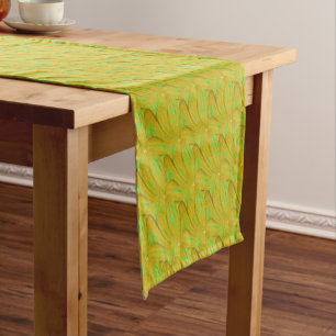 Elegant Chartreuse Green Floral Pattern Short Table Runner