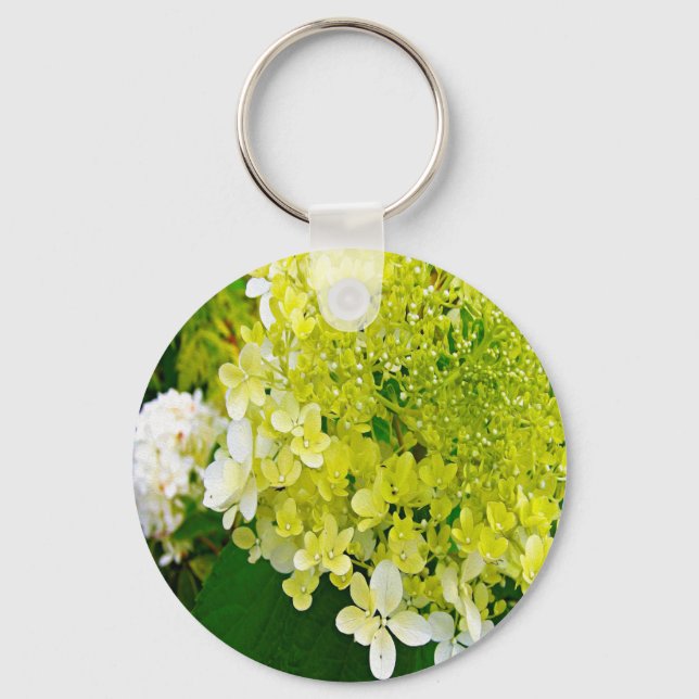 Elegant Chartreuse Green Limelight Hydrangea Keychain (Front)