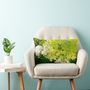 Elegant Chartreuse Green Limelight Hydrangea Lumbar Pillow