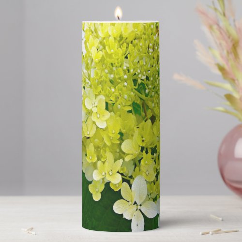 Elegant Chartreuse Green Limelight Hydrangea Pillar Candle