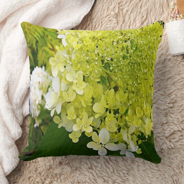 Elegant Chartreuse Green Limelight Hydrangea Throw Pillow (Blanket)