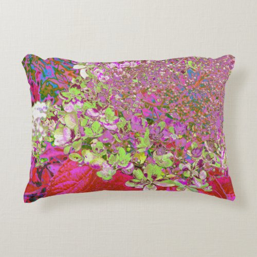 Elegant Chartreuse Green Pink and Blue Hydrangea Accent Pillow