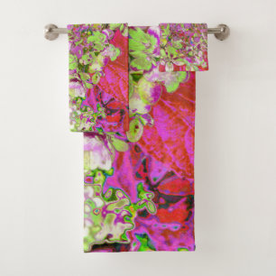 Elegant Chartreuse Green, Pink and Blue Hydrangea Bath Towel Set